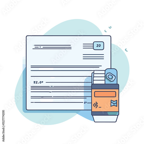 Flat Style Banking Interface with Card and Financial Documents Illustration