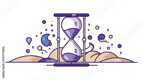 Vintage Hourglass with Flowing Sand on Abstract Background