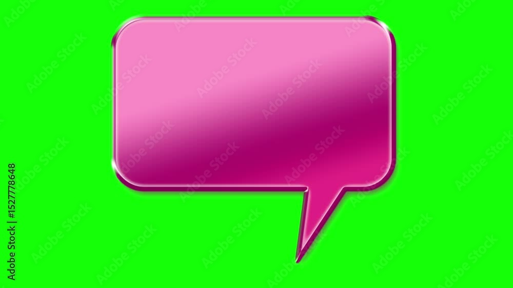 A glossy pink speech bubble with rounded edges and a pointed tail, on a Vibrant Green Screen Chroma Key Pro Video
A glossy pink speech bubble with rounded edges and a pointed tail, on a Vibrant Green Screen Chroma Key Pro Video