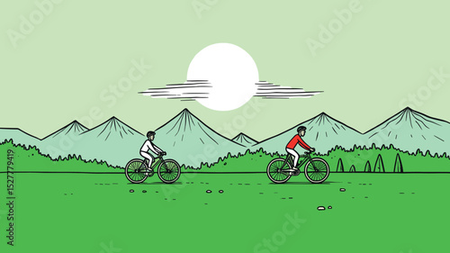 Mountain Biking Adventure – Cyclist Riding Bicycle in Scenic Nature Vector
