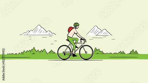 Mountain Biking Adventure – Cyclist Riding Bicycle in Scenic Nature Vector
