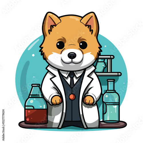 Cool Scientist Dog in Lab Coat – Cute Cartoon Animal Chemist Vector Illustration
