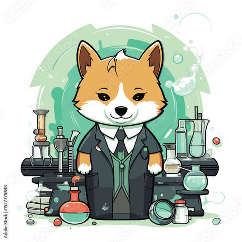 Cool Scientist Dog in Lab Coat – Cute Cartoon Animal Chemist Vector Illustration
