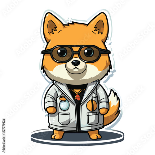 Cool Scientist Dog in Lab Coat – Cute Cartoon Animal Chemist Vector Illustration
