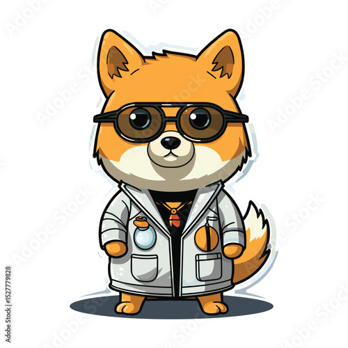 Cool Scientist Dog in Lab Coat – Cute Cartoon Animal Chemist Vector Illustration
