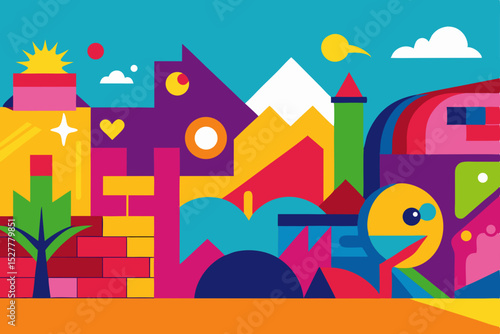 Vibrant Colorful Cityscape A Joyful Geometric Illustration