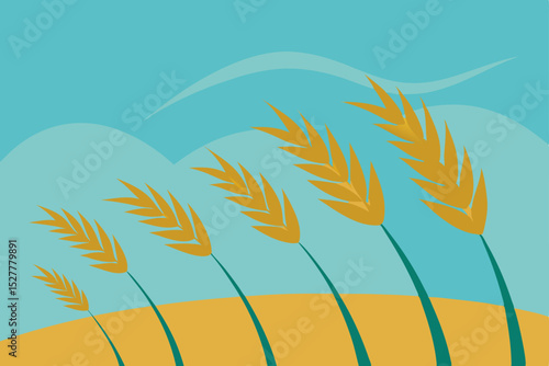Golden Wheat Field Swaying in the Gentle Breeze A Summer Harvest Illustration