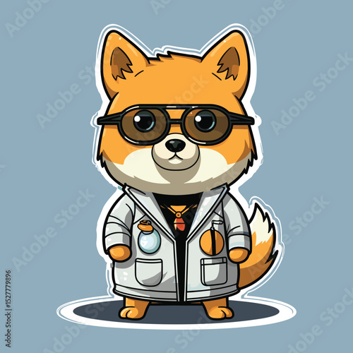 Cool Scientist Dog in Lab Coat – Cute Cartoon Animal Chemist Vector Illustration
