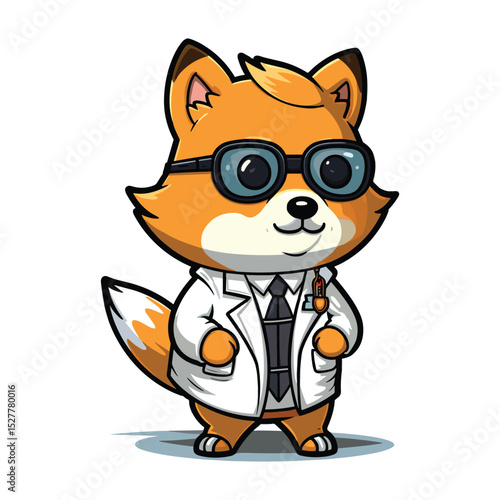 Cool Scientist Dog in Lab Coat – Cute Cartoon Animal Chemist Vector Illustration
