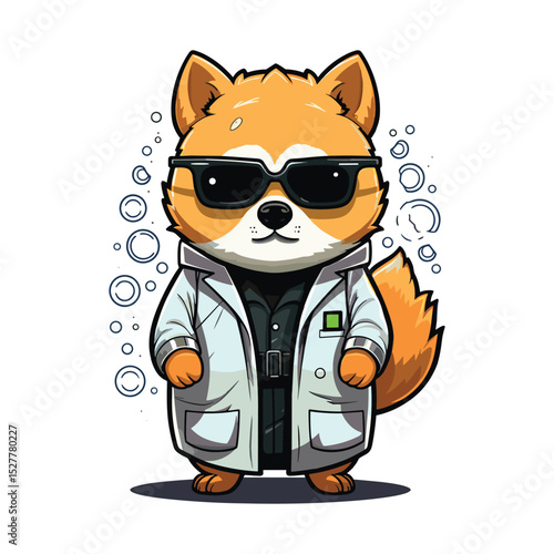 Cool Scientist Dog in Lab Coat – Cute Cartoon Animal Chemist Vector Illustration
