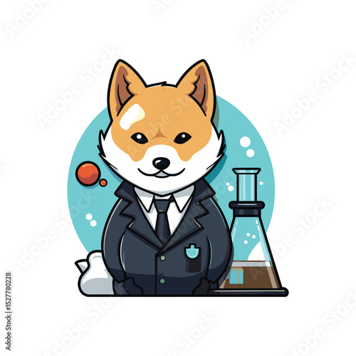 Cool Scientist Dog in Lab Coat – Cute Cartoon Animal Chemist Vector Illustration
