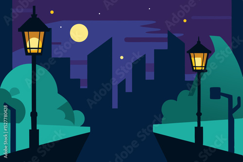 Night Cityscape Serene Evening City Lights and Shadows Illustration