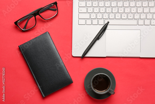 Notebook, pen, cup of coffe...