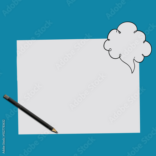 Creative Thought Bubble Sketch on Spiral Notebook with Pencil – Blue Background Concept