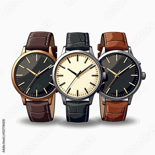 Choose your timeless accessory from this collection of three classic wristwatches, featuring elegant analog dials and leather straps for a sophisticated, professional look.

