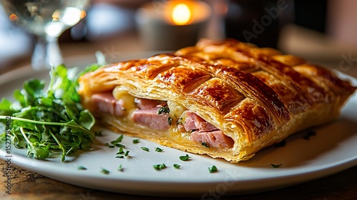 Wallpaper Mural Flaky pastry enclosing ham and cheese, served with greens Torontodigital.ca