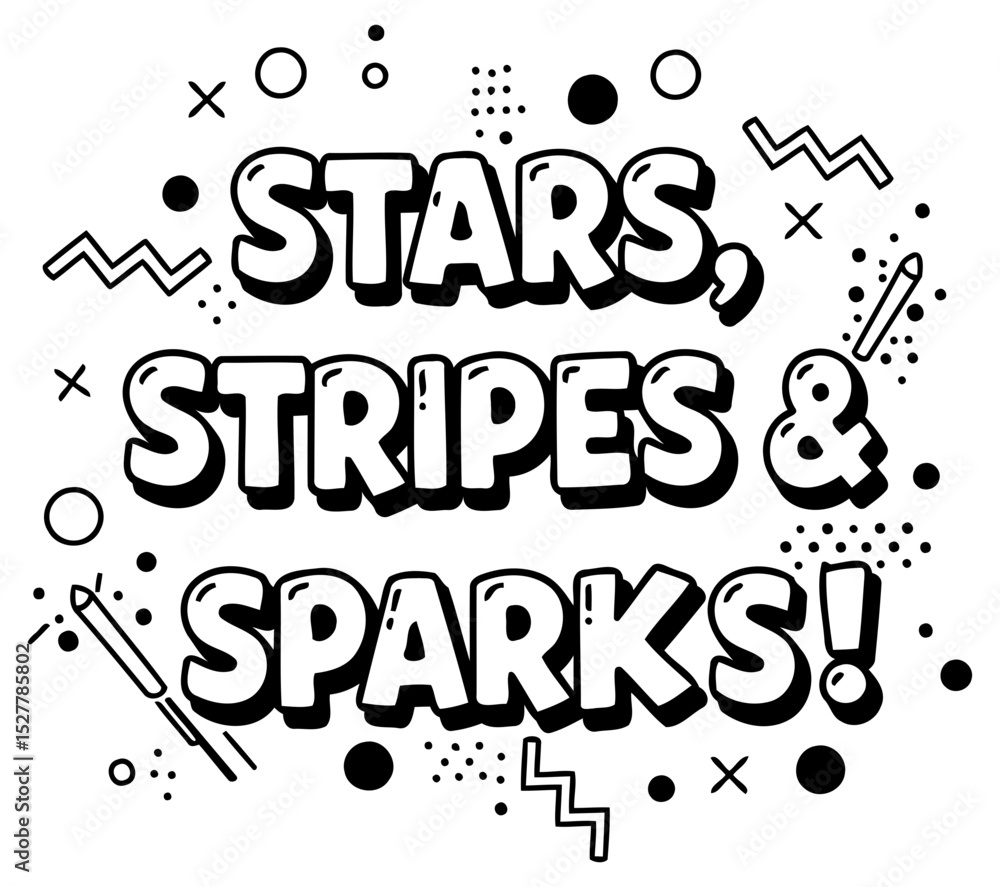 Fototapeta premium Graphic design of stars. stripes and sparks with playful. bold fonts and simple graphic elements. Youthful. fun design for a print-on-demand shop.