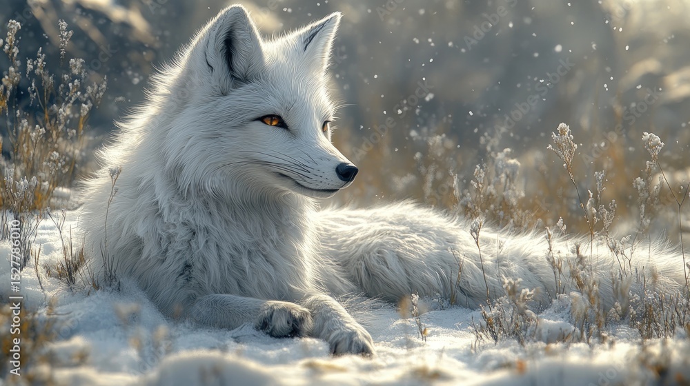 Snowy white fox resting in winter landscape Snowy white fox resting in winter landscape