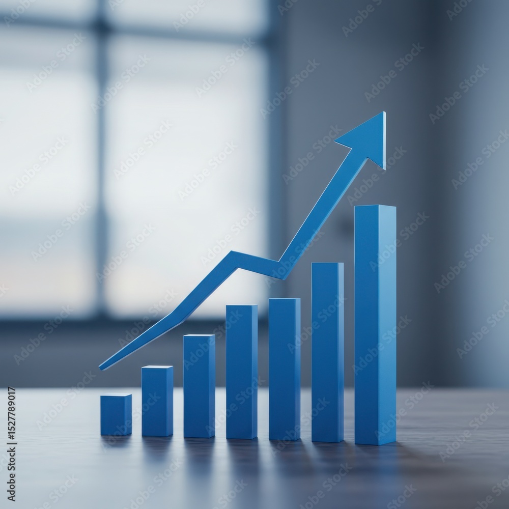 Fototapeta premium Ascending blue bar graph showing exponential growth and progress