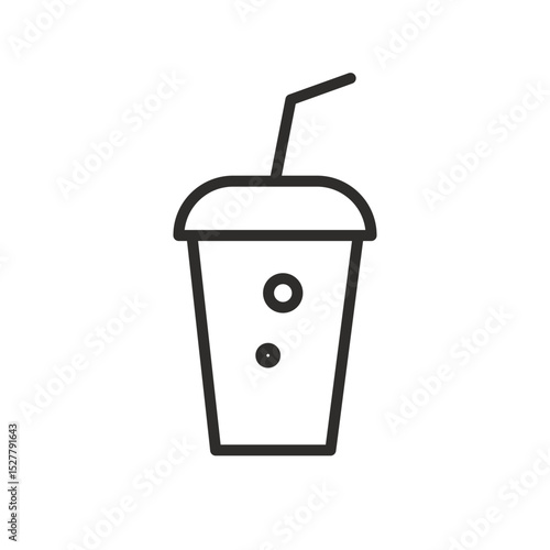 disposable plastic cup icon, paper cup with straw, cold drink concept, simple line vector illustration