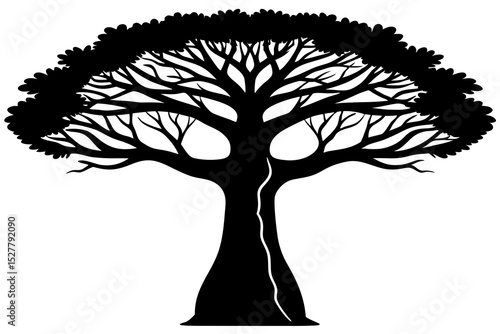 Black silhouette of a large full tree