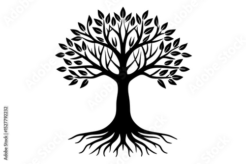 Black silhouette of a tree with roots