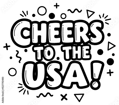 Cheers to the USA graphic design with playful. bold lettering and minimalist graphic elements. Fun. informal style for a celebration or patriotic design.