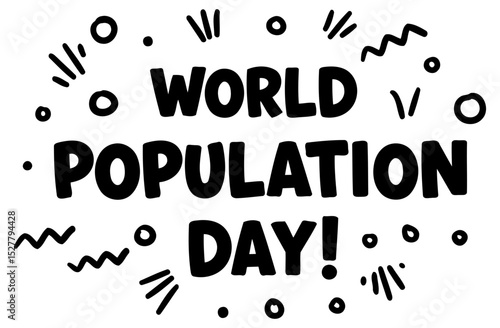 World Population Day graphic design with no demographic details in a blank setting. Bold. expressive text proclaiming World Population Day with decorative elements.