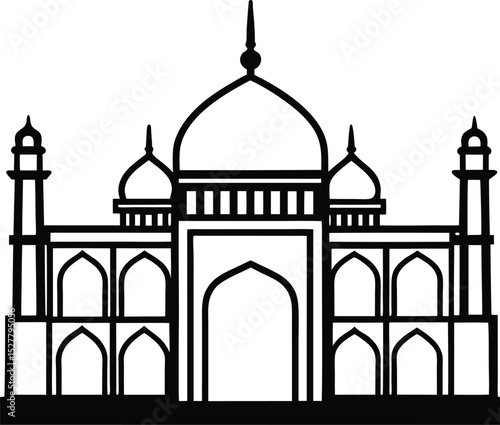 Jama Masjid Delhi with Warm Vector Style vector line art illustration