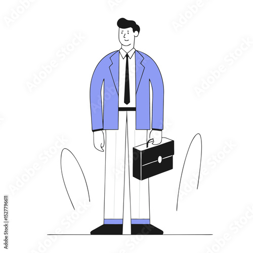Confident Businessman Holding Briefcase in Flat Style
