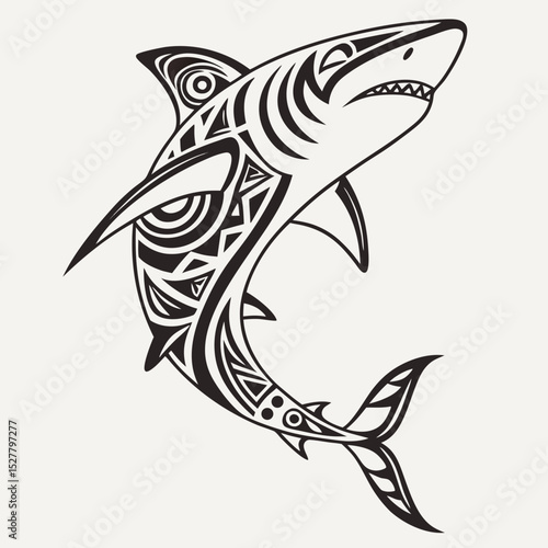 Tribal Shark Design in Monochrome Vector
