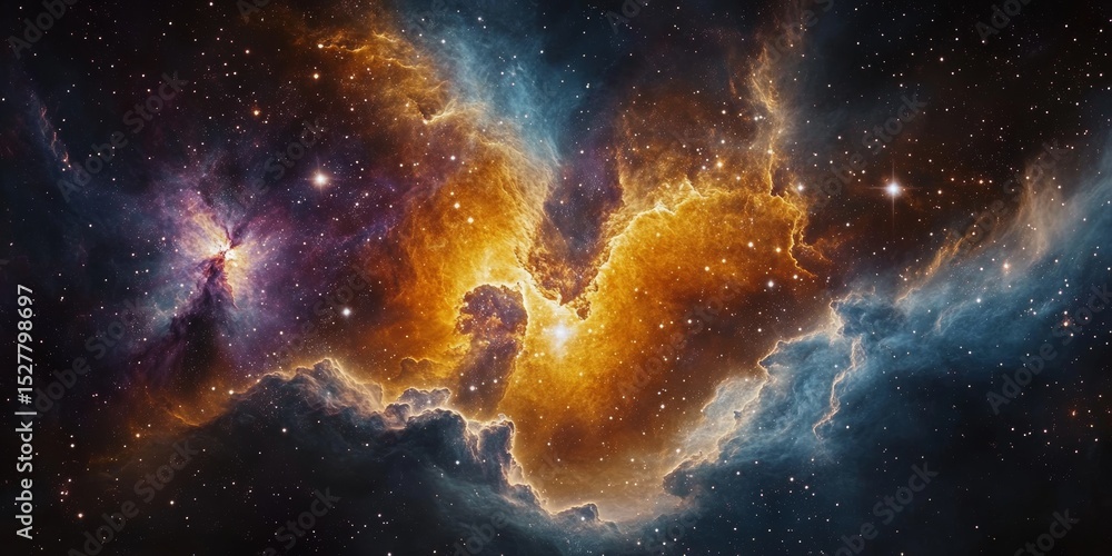 Obraz premium Celestial Tapestry A Dazzling Display of Cosmic Colors, Gas, and Dust Nebulae in Deep Space.