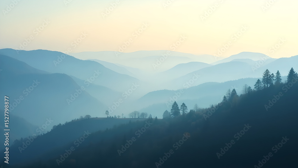 Obraz premium Misty Blue Mountain Range at Dawn