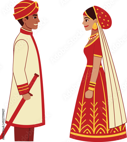 Indian bride and groom in traditional wedding attire