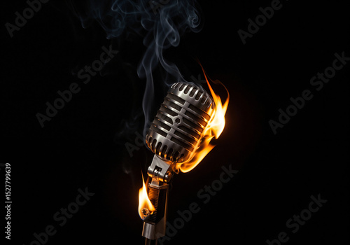 flaming microphone for podcast . Generative AI