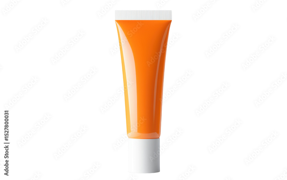 Tube of orange lotion is sitting on a white background Tube of orange lotion is sitting on a white background
