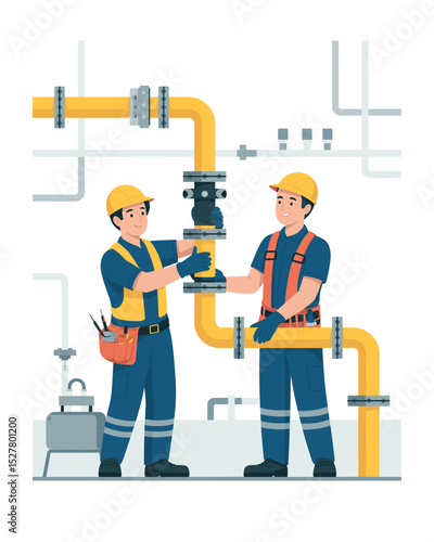 Gas pipeline technicians working together