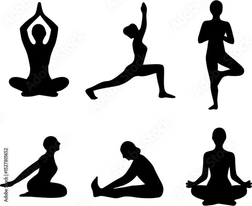 Collection of Yoga Pose Silhouettes for Wellness and Meditation