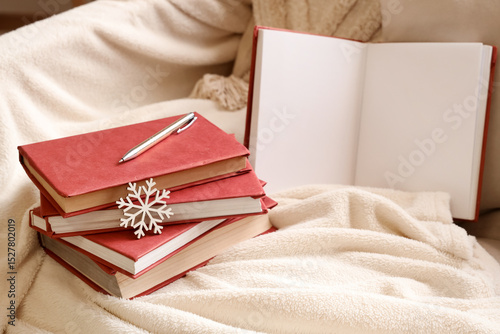 Cozy winter reading scene w...