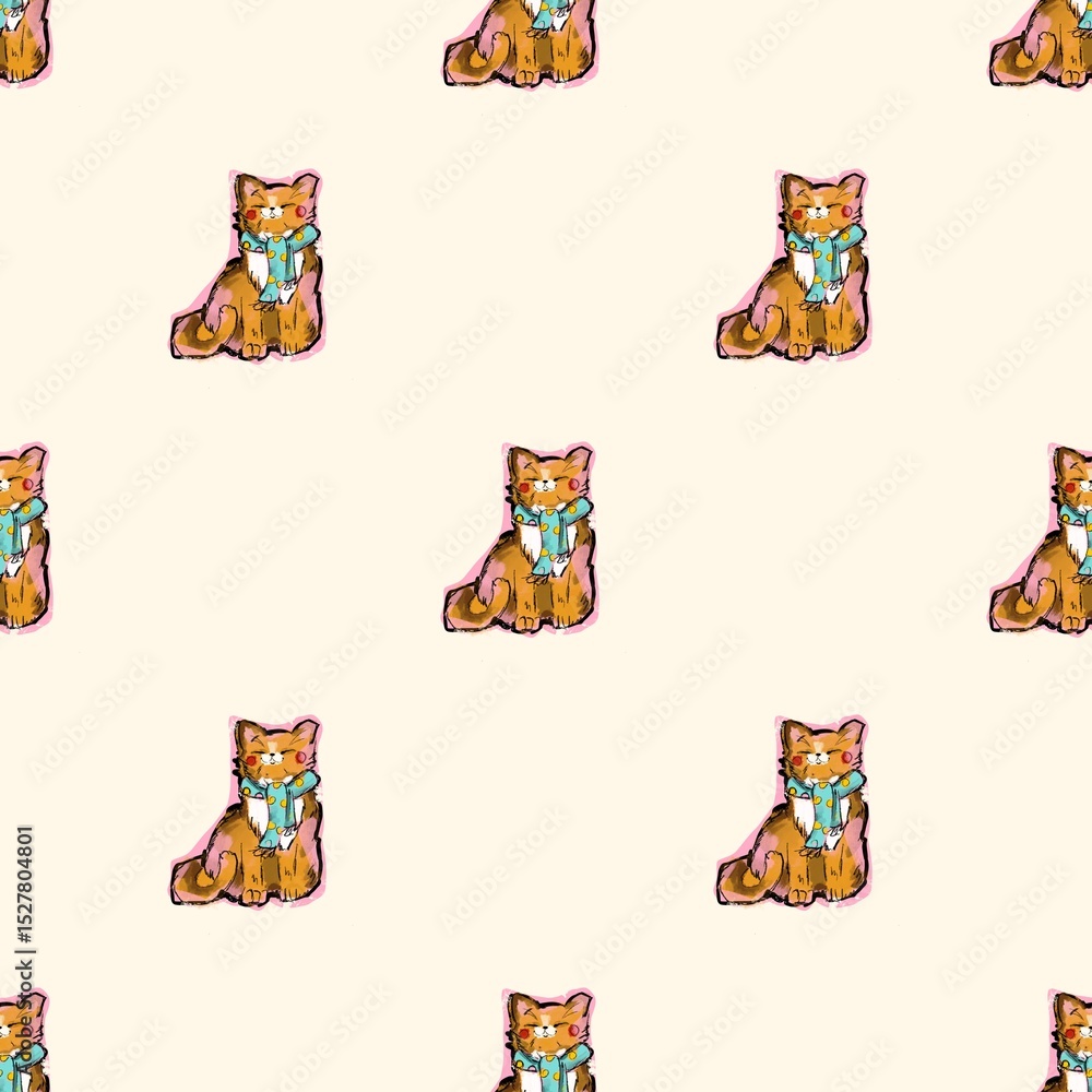 Obraz premium Cute seamless pattern with funny cat