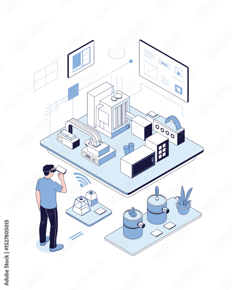 Obraz premium Virtual reality industrial plant monitoring and control