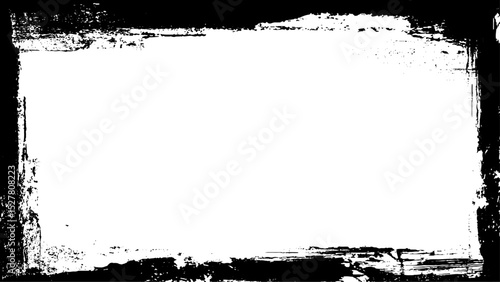 Grunge textured frame vector illustration border. Retro grungy overly brush stroke backdrop.