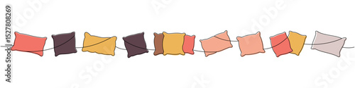 Orthopedic pillows set one line colored continuous drawing. Soft pillows for sleeping. Vector illustration.