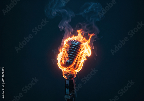flaming microphone for podcast . Generative AI