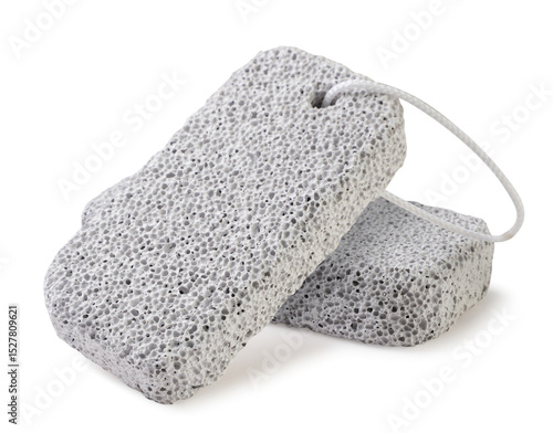 Фотография Two pumice stones close-up on a white. Isolated