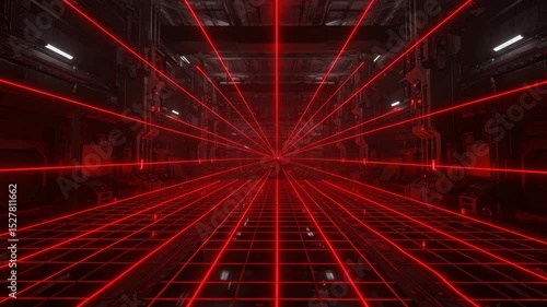 Red laser grid pattern in a futuristic technology environment  