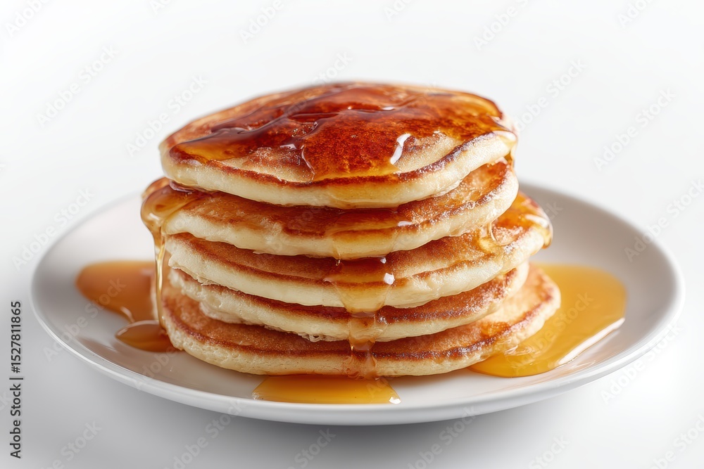 Stack of pancakes with syrup on white background Stack of pancakes with syrup on white background