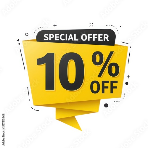 Yellow 10 percent off special offer banner isolated on white background