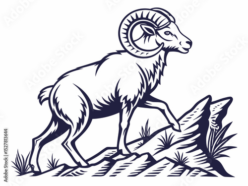 Bold, stylized ram head logo, perfect for branding.