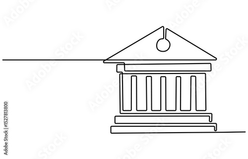 Bank icon icon line continuous drawing vector. One line temple icon vector background. Building with columns icon. Continuous outline of a theater icon, Bank, bank building, court, building with pro.